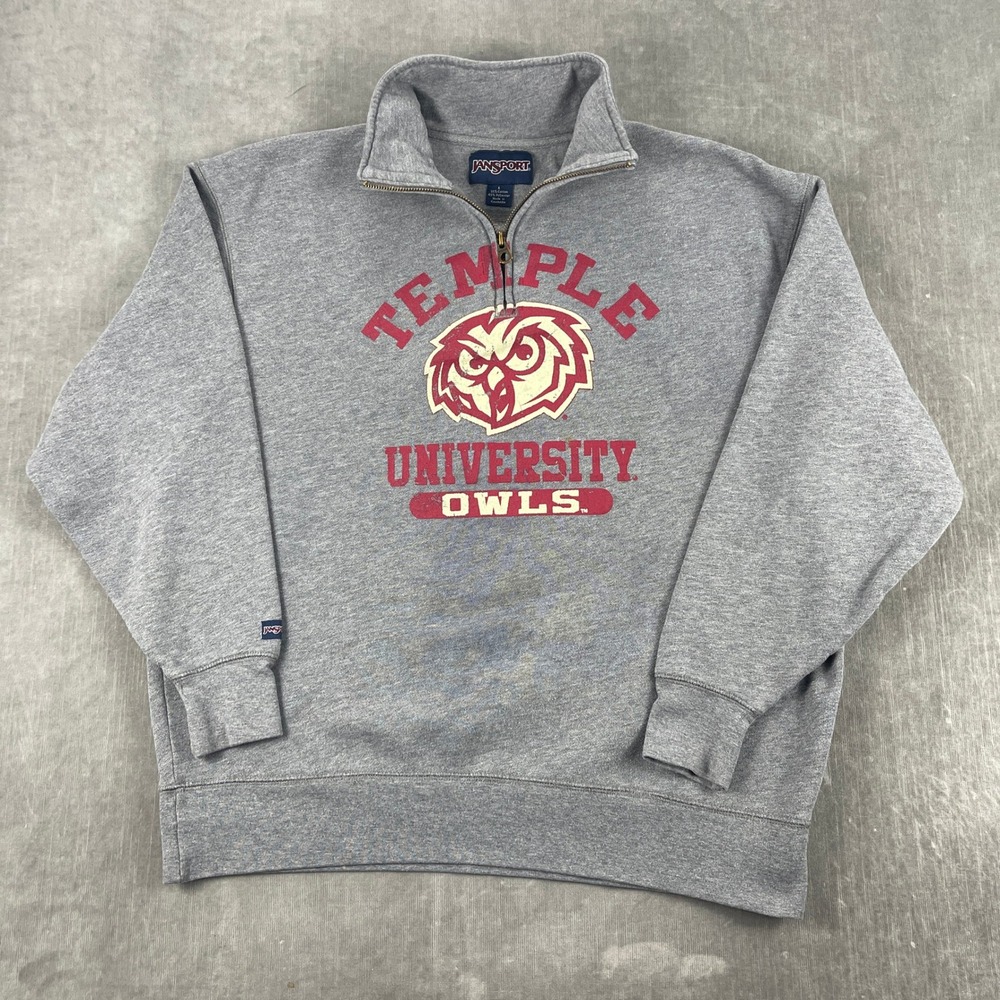 Temple University JanSport Men L Gray Quarter Zip Sweatshirt Owls Logo